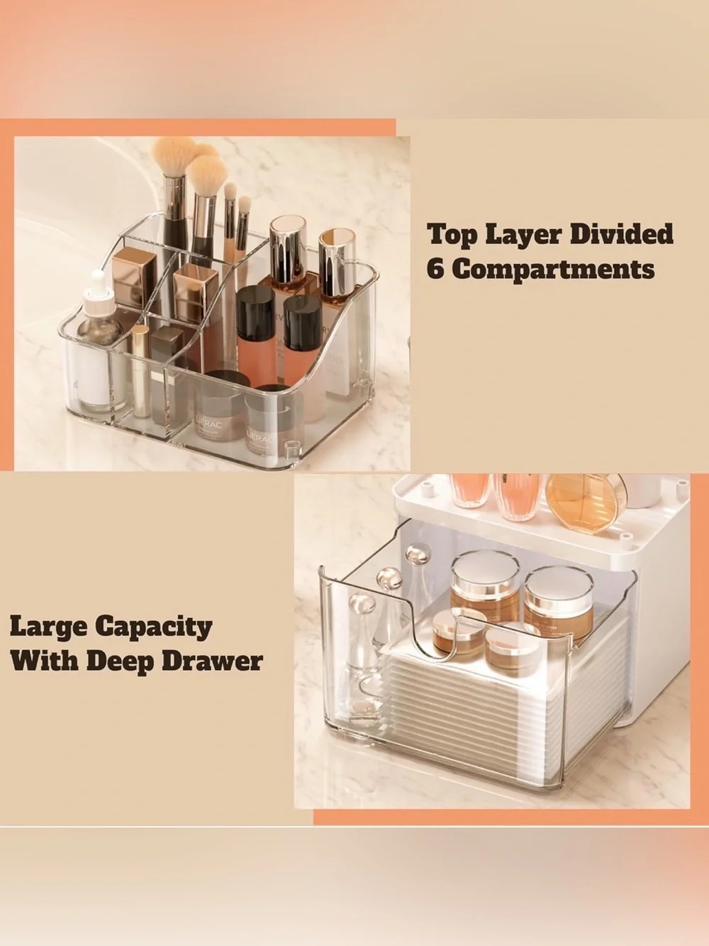 Vanity Organizer with Clear Drawer 2-Tiers